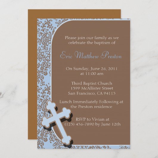 ブルークロスバプテスマ/《キリスト教》洗礼式や命名式招待状 招待状 (正面/裏面)