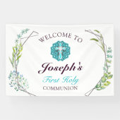 ブルークロスフローラファーストホーリーコミュニオンウェルカム 横断幕 (横)