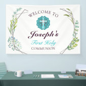ブルークロスフローラファーストホーリーコミュニオンウェルカム 横断幕 (トレードショー)