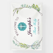 ブルークロスフローラファーストホーリーコミュニオンウェルカム 横断幕 (縦)