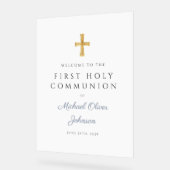 ブルークロス宗教少年ファーストコミュニオンウェルカム アクリルサイン (傾斜)