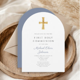 ブルークロス宗教少年ファースト聖餐式アーチ 招待状