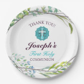 ブルークロス春フローラファーストホーリーコミュニオン ペーパープレート (正面)