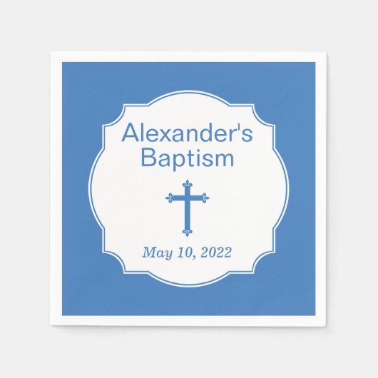 ブルークロス男の赤ちゃんバプテスマ《キリスト教》洗礼式や命名式 スタンダードカクテルナプキン (正面)