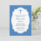 ブルークロス男の赤ちゃんバプテスマ《キリスト教》洗礼式や命名式 招待状 (スタンド正面)
