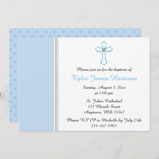 ブルークロス男の赤ちゃんバプテスマ/《キリスト教》洗礼式や命名式 招待状 (正面/裏面)