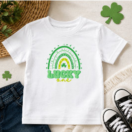 ブルークローバーと虹のラッキー・ワン・ファーストバースデー トドラーTシャツ