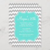 ブルークローバーシェブロン誕生日招待状 招待状 (正面/裏面)