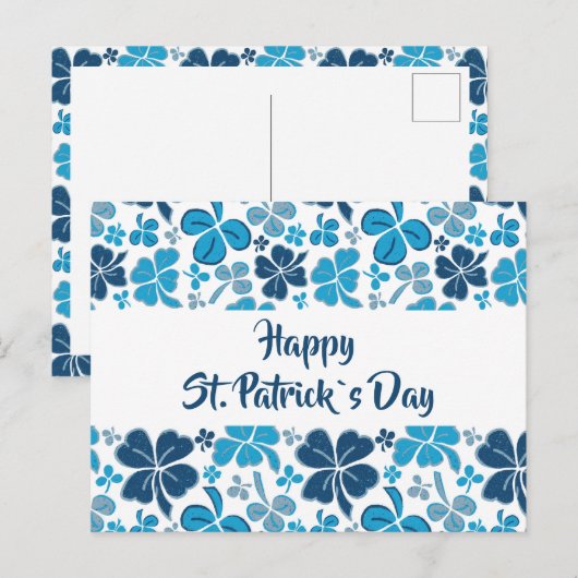 ブルークローバーシャムロックパターンセントパトリックの日 ポストカード (正面/裏面)