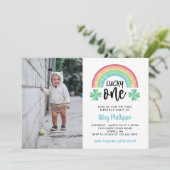 ブルークローバーレインボーラッキーワン写真1st誕生日 招待状 (スタンド正面)