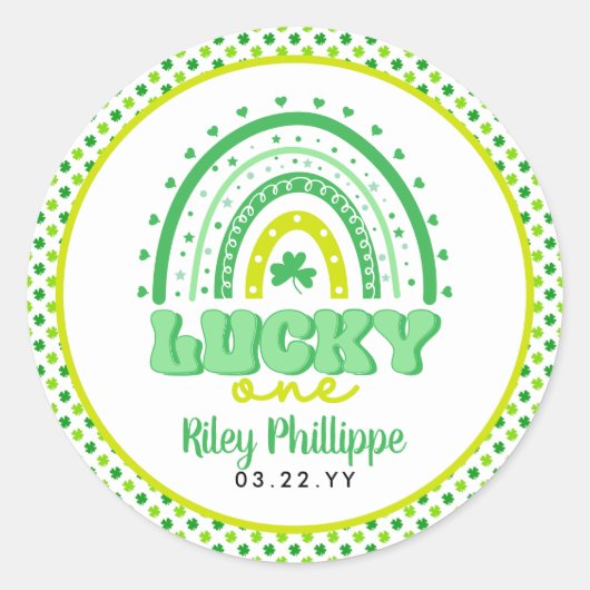 ブルークローバー&レインボーラッキーワンファースト誕生日 ラウンドシール (正面)
