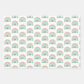 ブルークローバー&レインボーラッキーワンファースト誕生日 ラッピングペーパーシート (正面)