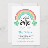 ブルークローバー&レインボーラッキーワンファースト誕生日 招待状 (正面)