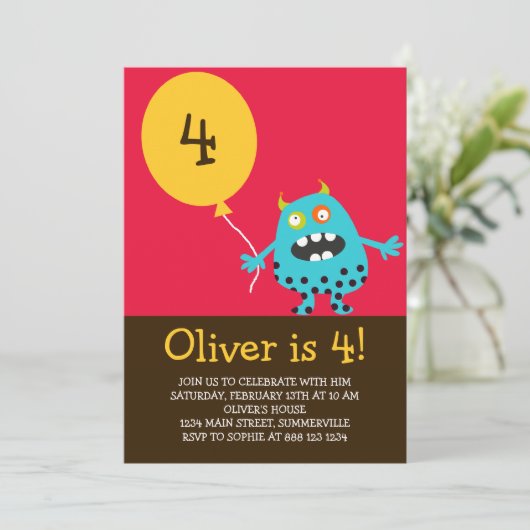 ブルークーキーモンスター子供の誕生日パーティの招待状 招待状 (スタンド正面)