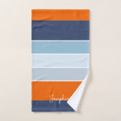 ブルークールアンドオレンジストライプ名前をカスタムする バスタオルセット (ハンドタオル)