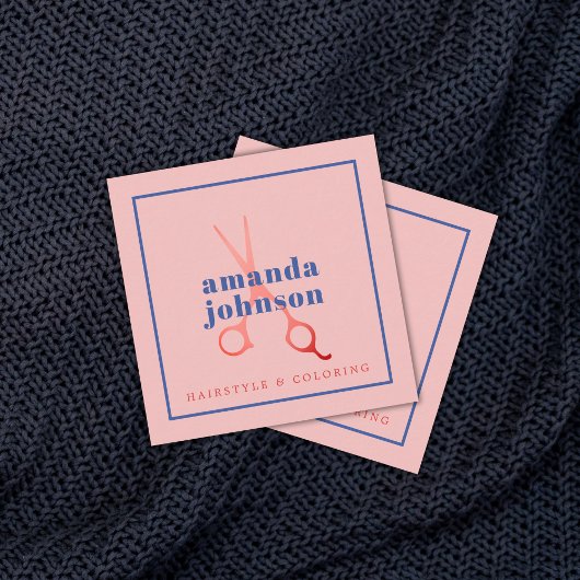 ブルークールエレガントバラはさみ美容師 スクエア名刺