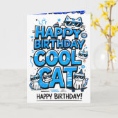 ブルークールシェード誕生日カード付き猫 カード (黄色い花)