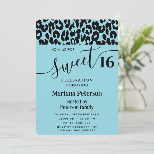 ブルークールトレンディー魅力的なヒョウ甘い16 招待状 (スタンド正面)