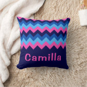 ブルークールピンクシェブロンモノグラム装飾用クッション クッション (ブランケット)