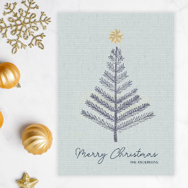 ブルークールミニマリスト手描きツリーのクリスマス シーズンカード
