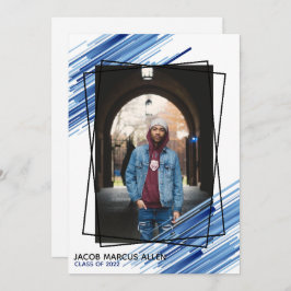 ブルークール抽象芸術写真卒業招待状 招待状