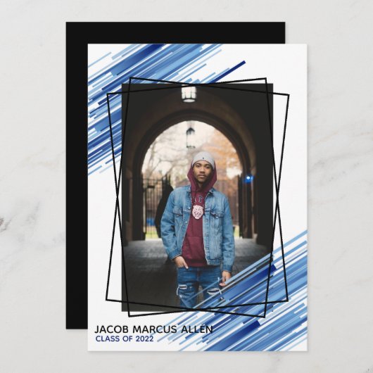 ブルークール抽象芸術写真卒業招待状 招待状 (正面/裏面)