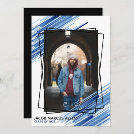 ブルークール抽象芸術写真卒業招待状 招待状