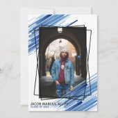 ブルークール抽象芸術写真卒業招待状 招待状 (正面)