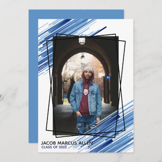 ブルークール抽象芸術写真卒業招待状 招待状 (正面/裏面)