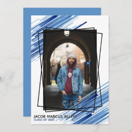 ブルークール抽象芸術写真卒業招待状 招待状