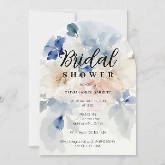 ブルークール&パステルフローラウォーターカラーブライダルシャワー 招待状 (正面)