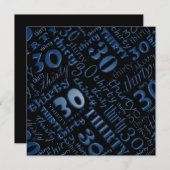 ブルークール&ブラック30th誕生日パーティの招待状 招待状 (正面/裏面)