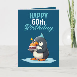 ブルークール&ホワイトペンギン夫60誕生日 カード