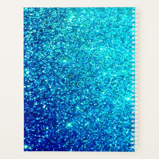 ブルーグきらめくリタリーティール（緑がかった色）モノグラムイニシャル プランナー手帳 (裏面)