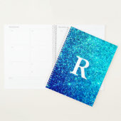 ブルーグきらめくリタリーティール（緑がかった色）モノグラムイニシャル プランナー手帳 (ディスプレー)