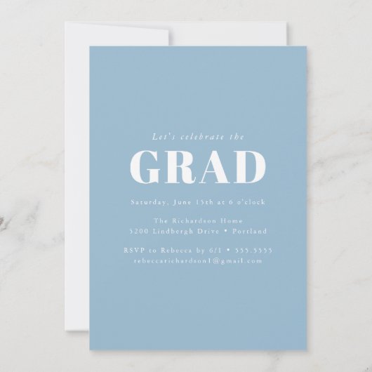 ブルーグはっきりしたラード写真卒業パーティー 招待状 (裏面)