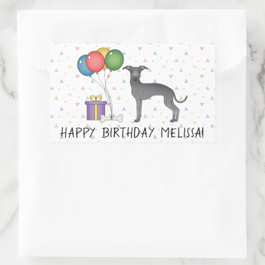 ブルーグイタリアンレイハウンドかわいい犬 – ハッピーバースデー 長方形シール (バッグ)
