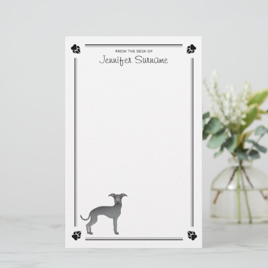 ブルーグイタリアンレイハウンドとポーズとカスタム文字 便箋 (スタンド正面)