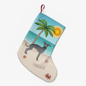 ブルーグイタリアンレイハウンドアットトロピカルサマービーチ スモールクリスマスストッキング (正面 (吊り時))
