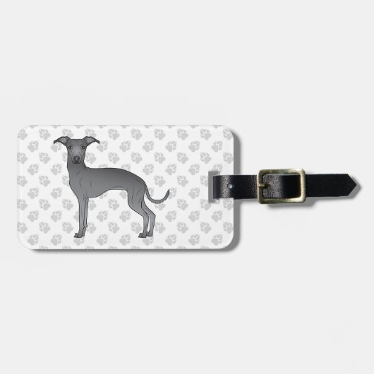 ブルーグイタリアンレイハウンド可愛い犬とカスタム文字 ラゲッジタグ (正面横)