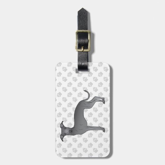 ブルーグイタリアンレイハウンド可愛い犬とカスタム文字 ラゲッジタグ (正面縦)