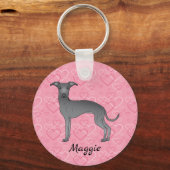 ブルーグイタリアンレイハウンド可愛い犬オンピンクハート キーホルダー (正面)