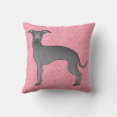 ブルーグイタリアンレイハウンド可愛い犬オンピンクハート クッション (裏面)