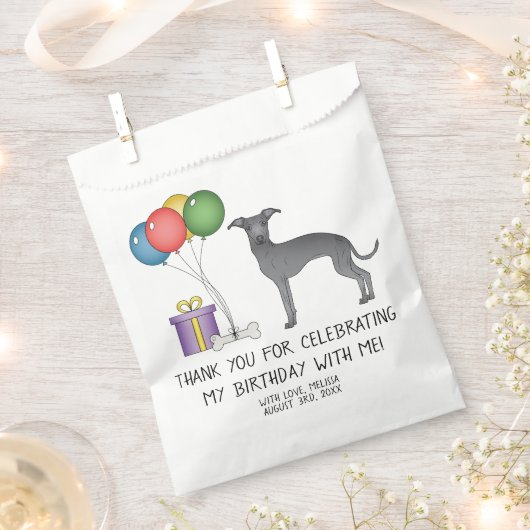 ブルーグイタリアンレイハウンド漫画の犬の誕生日 フェイバーバッグ (クリップ留めされた状態)
