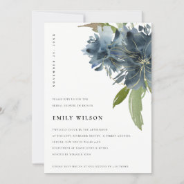 ブルーグエレガントリーン金ゴールドフローラブライダルシャワー招待状 サンキューカード