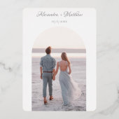 ブルーグエレガントレーフォトシルバーフローラ結婚ズ 箔招待状 (裏面)