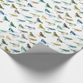 ブルーグカラフルリーンブラウンバード誕生日 ラッピングペーパー (角)