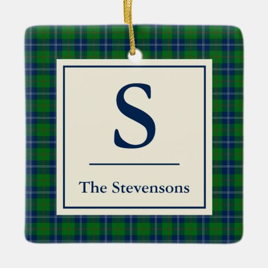 ブルーグクラシックリーンタータンチェックプレイパーソナライズされたド   セラミックオーナメント (正面)