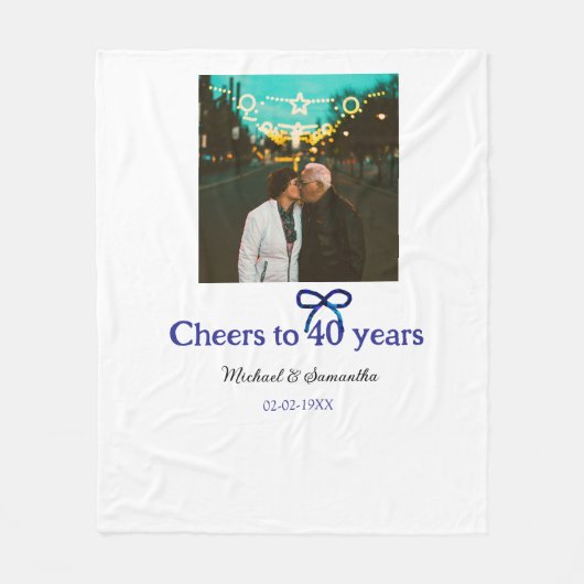 ブルーグボウ応援40周年結婚の フリースブランケット (正面)