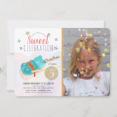 ブルーグミベアお菓子すしガールフォト誕生日 招待状 (正面)